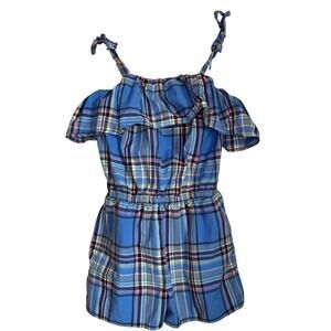 Tea Collection Girls 16 Blue Plaid Cotton Romper Jumpsuit Summer Outfit